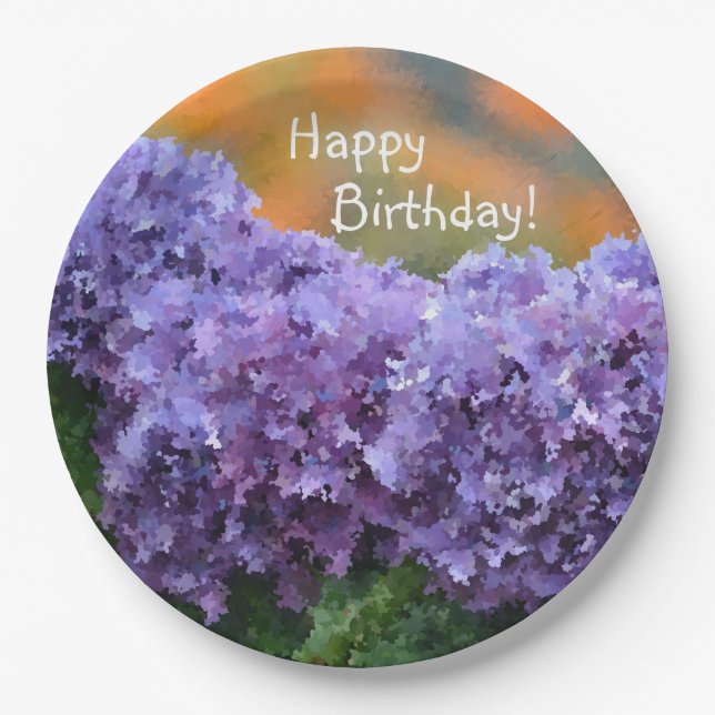 Assiettes En Carton Joyeux Anniversaire Impressionniste Purple Hydrang (Devant)