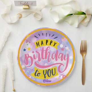Assiettes En Carton Joyeux Anniversaire Lettre Main Coloré