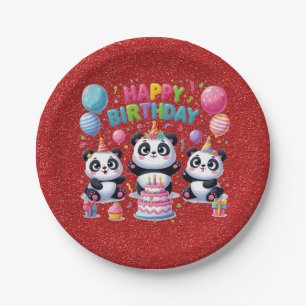 Assiettes En Carton Joyeux Anniversaire, Mes Trois Pandas,