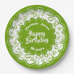 Assiettes En Carton Joyeux anniversaire motif vert et blanc