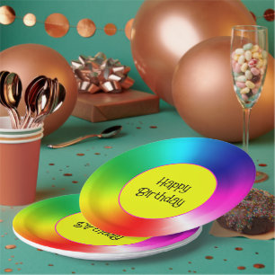 Assiettes En Carton Joyeux Anniversaire Neon Rainbow Vortex