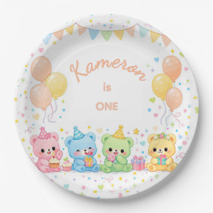 Assiettes En Carton Joyeux Anniversaire Oursons Bébés Pastel Neutre Mi