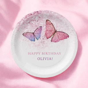 Assiettes En Carton Joyeux anniversaire papillon Fille Anniversaire