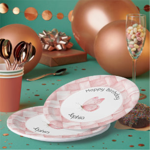 Assiettes En Carton Joyeux Anniversaire Papillon Tissage Panier Rose É