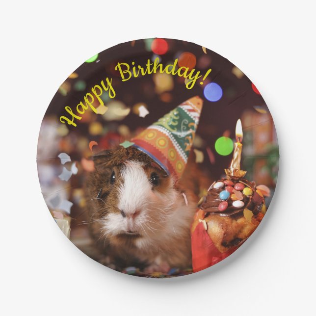 Assiettes En Carton Joyeux anniversaire - Parti Animal Guinea Pig (Devant)