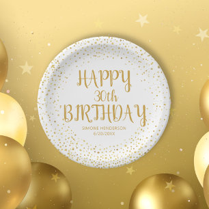 Assiettes En Carton Joyeux Anniversaire Parties scintillant d'or Scrip