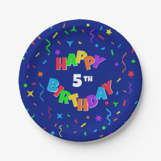 Assiettes En Carton Joyeux anniversaire personnalisé - Confetti bleu
