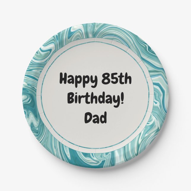 Assiettes En Carton Joyeux Anniversaire Personnalisez Blue Liquid Marb (Devant)