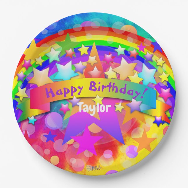 Assiettes En Carton Joyeux Anniversaire Plaques papier Rainbow HAMbyWG (Devant)