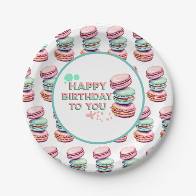 Assiettes En Carton Joyeux Anniversaire Pour Vous | Macaron (Devant)