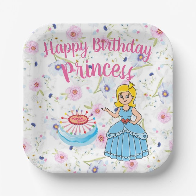 Assiettes En Carton Joyeux Anniversaire Princesse  (Recto)
