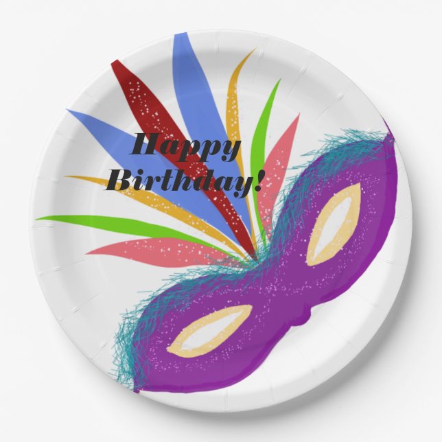 Assiettes En Carton Joyeux Anniversaire Purple Masquerade Masque Masqu (Devant)
