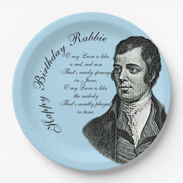 Assiettes En Carton Joyeux Anniversaire Rabbie - Robert Burns Large 9" (Devant)