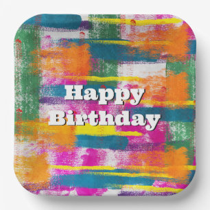 Assiettes En Carton Joyeux anniversaire Rainbow Abstrait