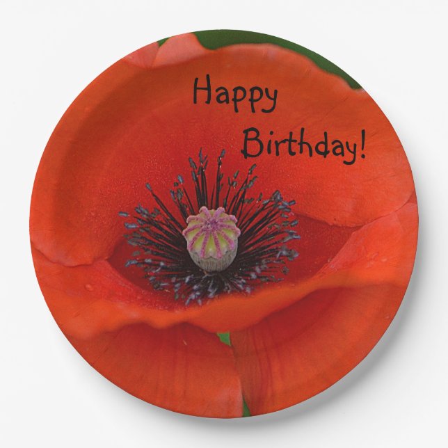 Assiettes En Carton Joyeux Anniversaire Red Poppy (Devant)