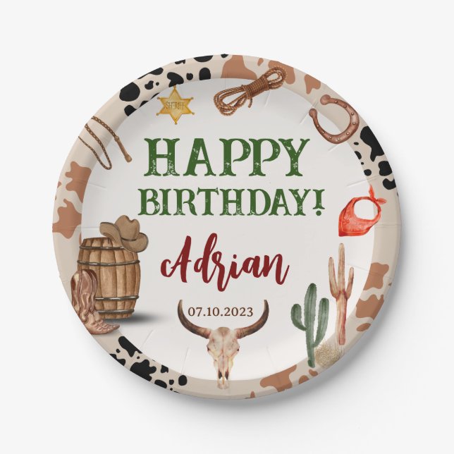 Assiettes En Carton Joyeux anniversaire Rodeo Party Cowboy (Devant)