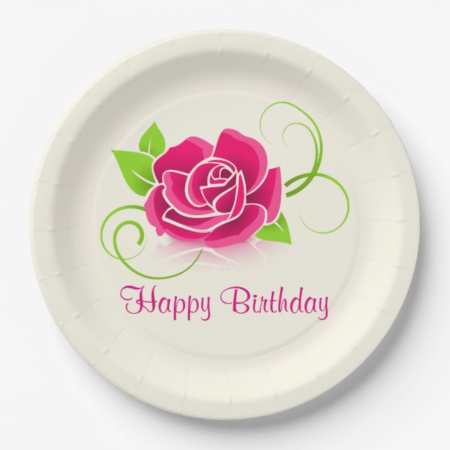 Assiettes En Carton Joyeux Anniversaire rose (Devant)