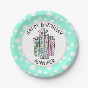 Assiettes En Carton Joyeux Anniversaire rose et la Menthe verte Papier