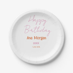 Assiettes En Carton Joyeux Anniversaire Rose Orange Nom Simple Année L
