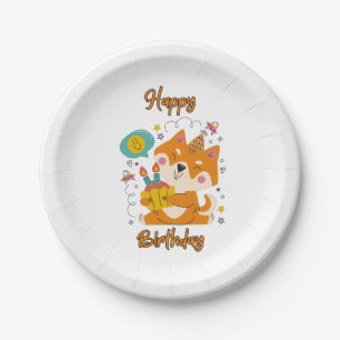 Assiettes En Carton Joyeux Anniversaire Shiba Inu Plaques de papier