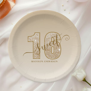 Assiettes En Carton Joyeux Anniversaire Sweet 16 écriture Paillettes D