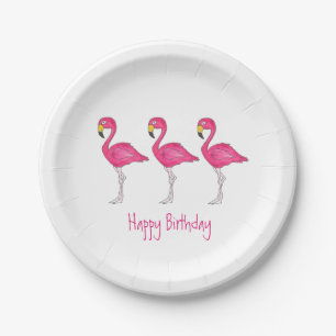 Assiettes En Carton Joyeux anniversaire Tropical Island Flamant rose r