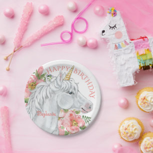 Assiettes En Carton Joyeux Anniversaire Unicorn Plutôt Floral Personna