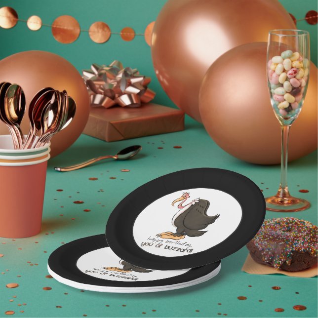 Assiettes En Carton Joyeux Anniversaire vieux papier buzzard (Multi)