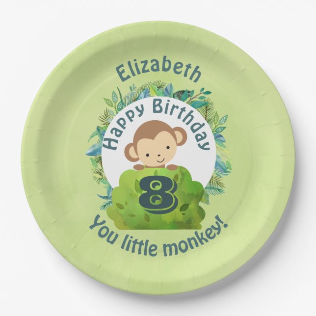 Assiettes En Carton Joyeux Anniversaire Vous Petit Singe Personnalisé (Devant)