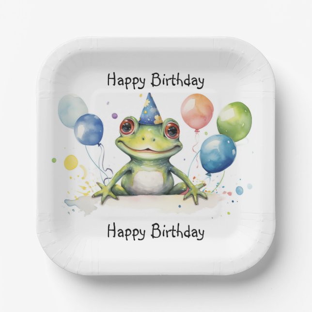Assiettes En Carton Joyeux anniversaire Whimsical grenouille mignonne  (Recto)