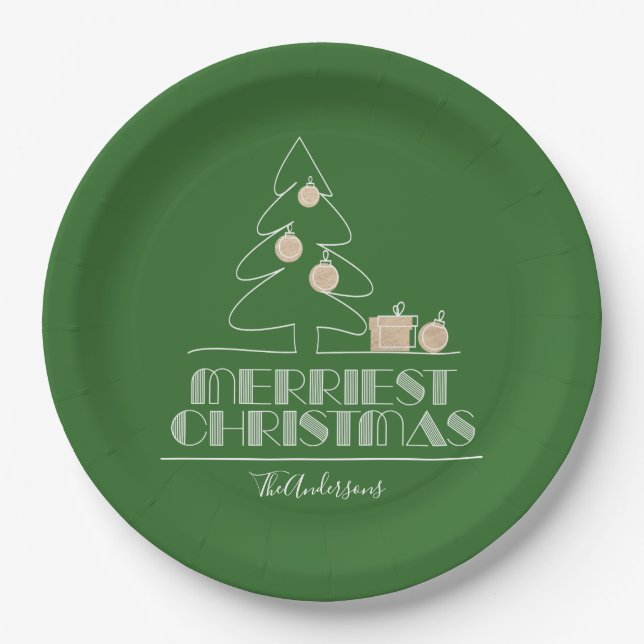 Assiettes En Carton Joyeux arbre de Noël vert (Devant)