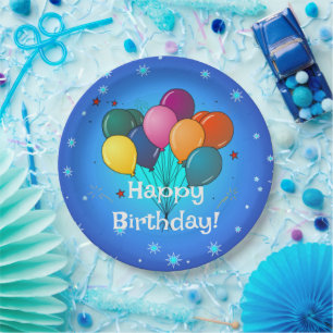 Assiettes En Carton Joyeux ballons de fête d'anniversaire,