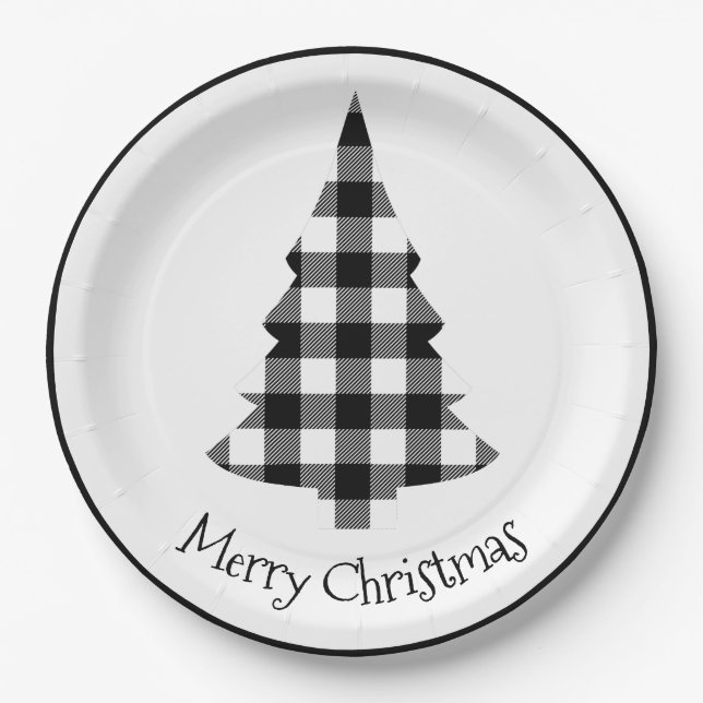 Assiettes En Carton Joyeux Buffalo de Noël Plaid Russe Noël  (Devant)