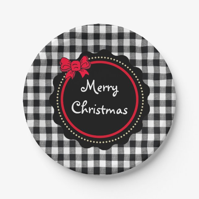 Assiettes En Carton Joyeux Buffalo de Noël Plaid Style Country (Devant)