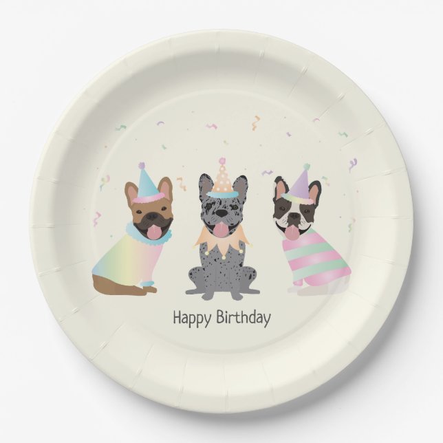 Assiettes En Carton Joyeux Bulldogs français (Devant)