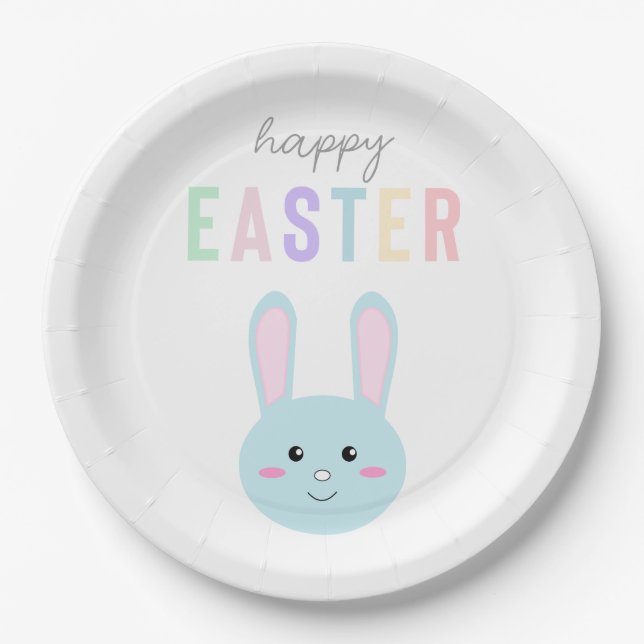 Assiettes En Carton Joyeux Bunny de Pâques mignonne Simple Pastel Mode (Devant)