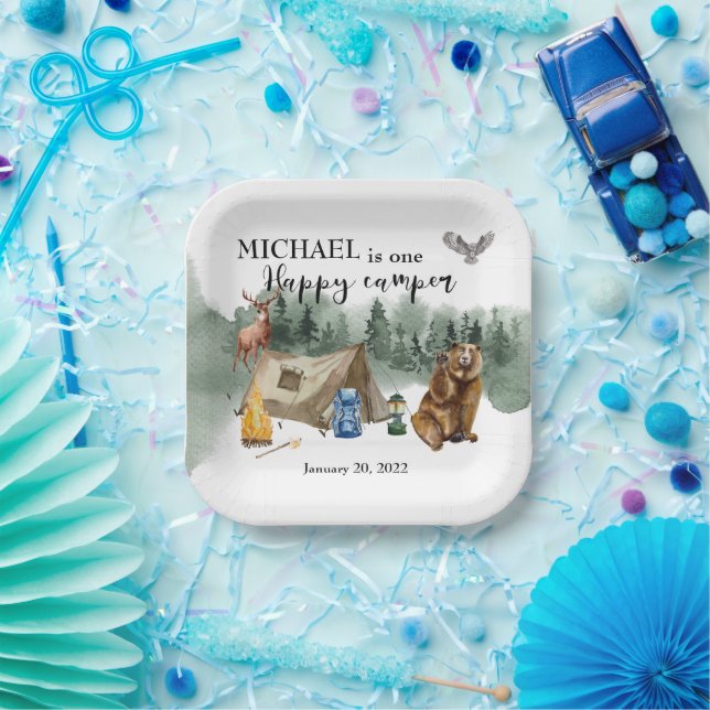 Assiettes En Carton Joyeux Camper Ours de Forêt Anniversaire (Fête)