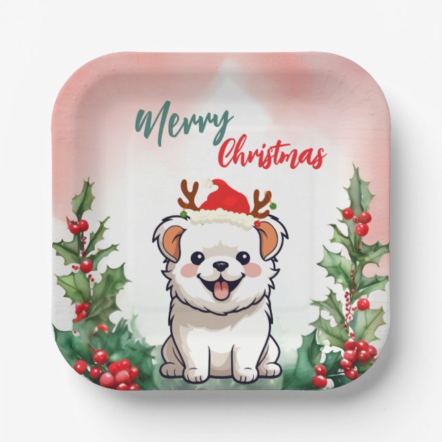 Assiettes En Carton Joyeux Chien de Noël Rouge mignonne Chien Chien Ch (Recto)