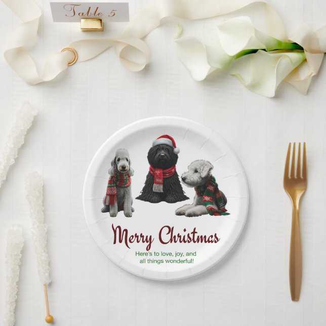 Assiettes En Carton Joyeux Chiens de Noël (Mariage)