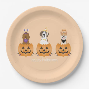 Assiettes En Carton Joyeux Chiens D'Halloween En Citrouille