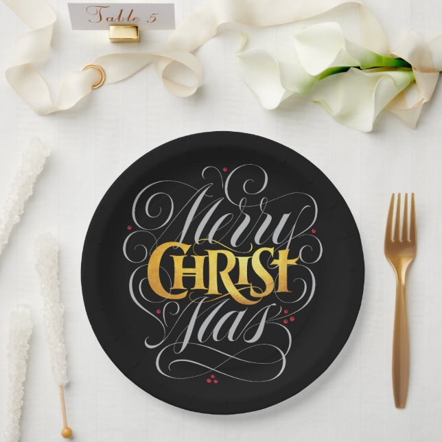 Assiettes En Carton Joyeux CHRISTmas Christian Gold Script Christ Jésu (Mariage)