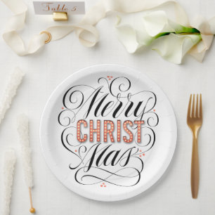 Assiettes En Carton Joyeux CHRISTmas Religieux Red Marquee Calligraphi