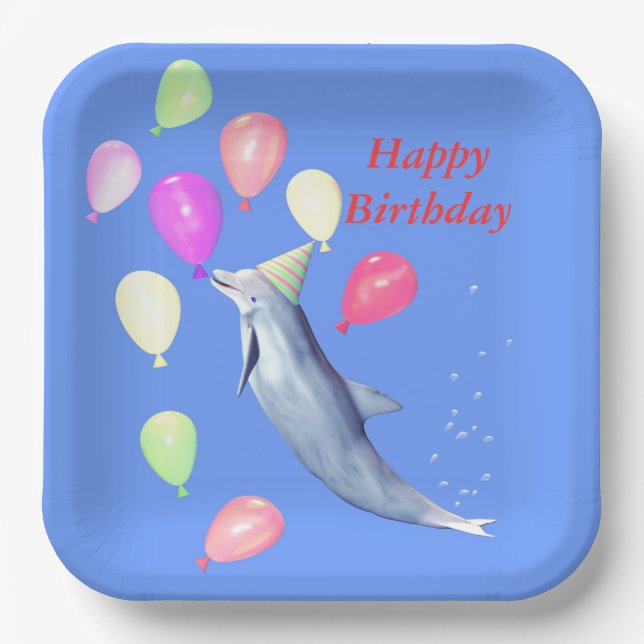 Assiettes En Carton Joyeux dauphin d'anniversaire (Recto)