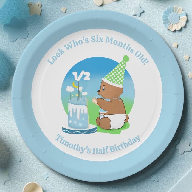 Assiettes En Carton Joyeux demi-anniversaire bébé ours avec la fête du (Créateur téléchargé)