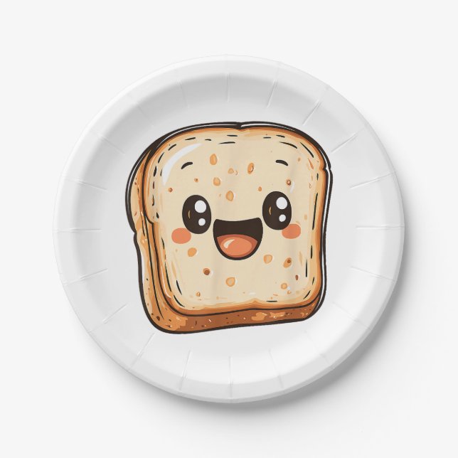Assiettes En Carton Joyeux dessin en tranches de pain souriant toast (Devant)