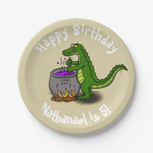 Assiettes En Carton Joyeux dîner de cuisine d'alligator vert caricatur