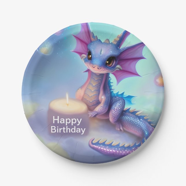 Assiettes En Carton Joyeux Dragon Bébé Anniversaire (Devant)