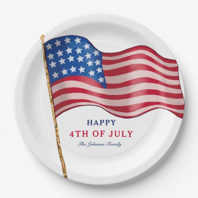 Assiettes En Carton Joyeux drapeau 4 juillet américain (Devant)
