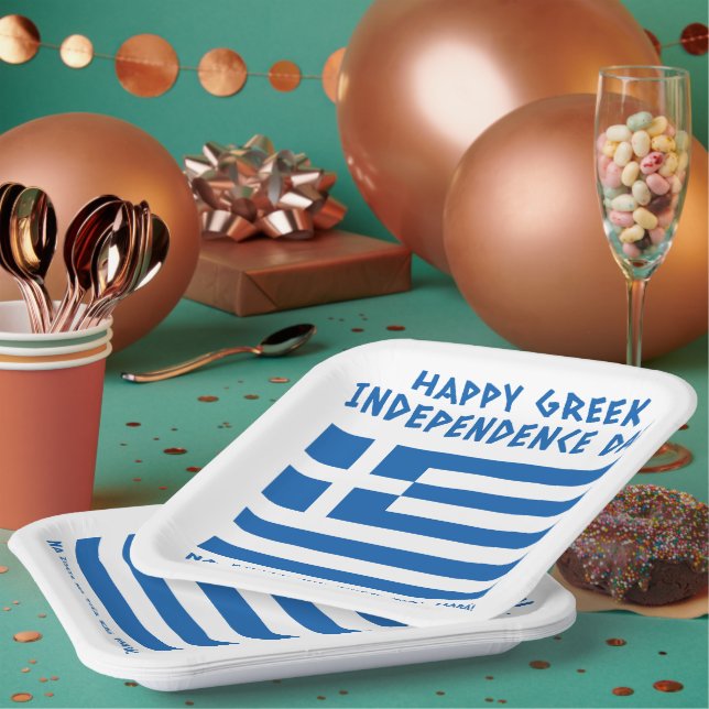 Assiettes En Carton Joyeux drapeau grec pour l'indépendance (Multi)