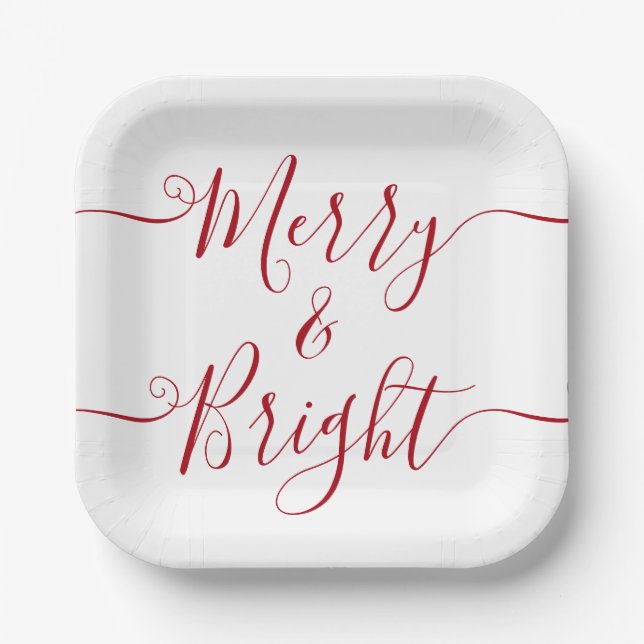 Assiettes En Carton Joyeux Et Lumineux | Typographie moderne Noël roug (Recto)